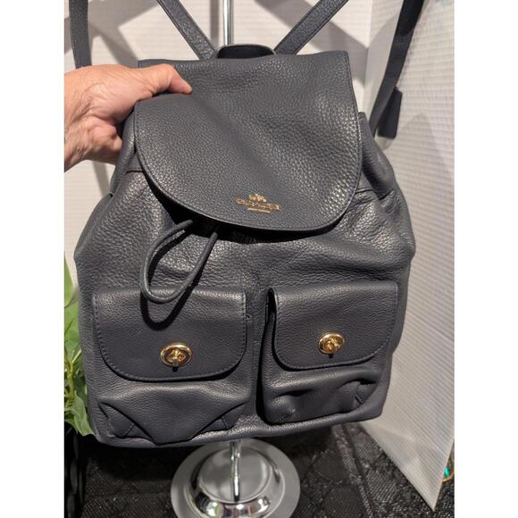 Coach Navy Pebble Leather Backpack - Picture 2 of 6